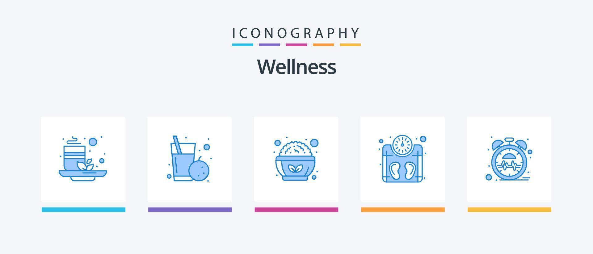 paquete de iconos wellness blue 5 que incluye corazón. peso. alimento. peso. máquina. diseño de iconos creativos vector