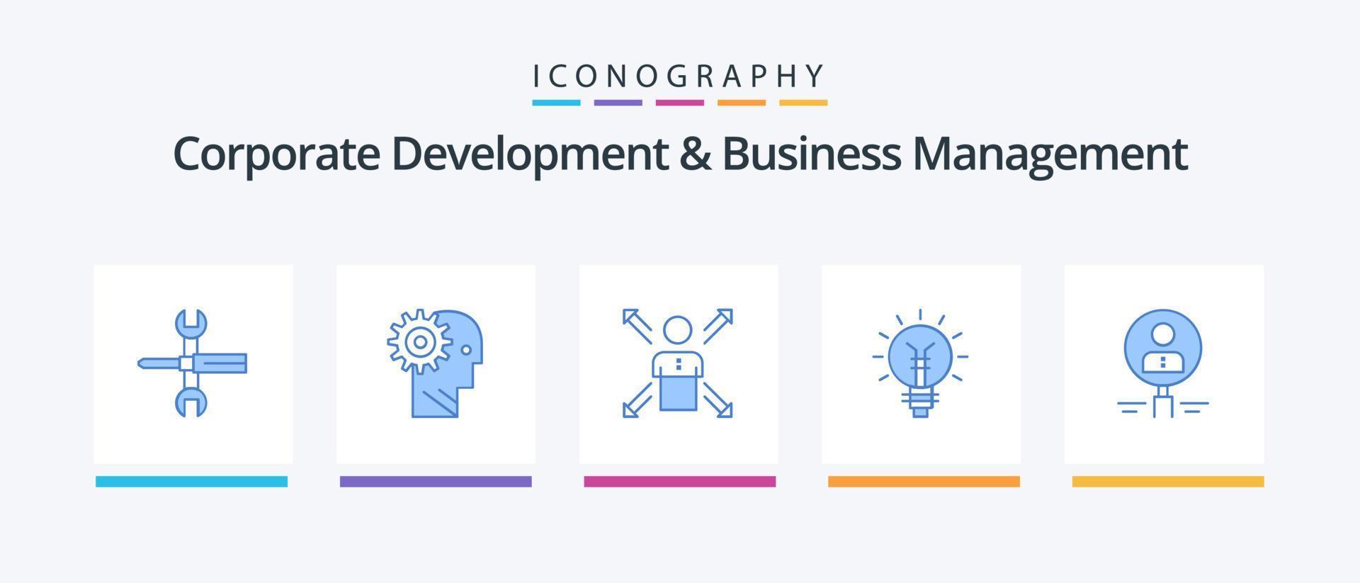 Corporate Development And Business Management Blue 5 Icon Pack Including human. direction. gear. career. working. Creative Icons Design vector