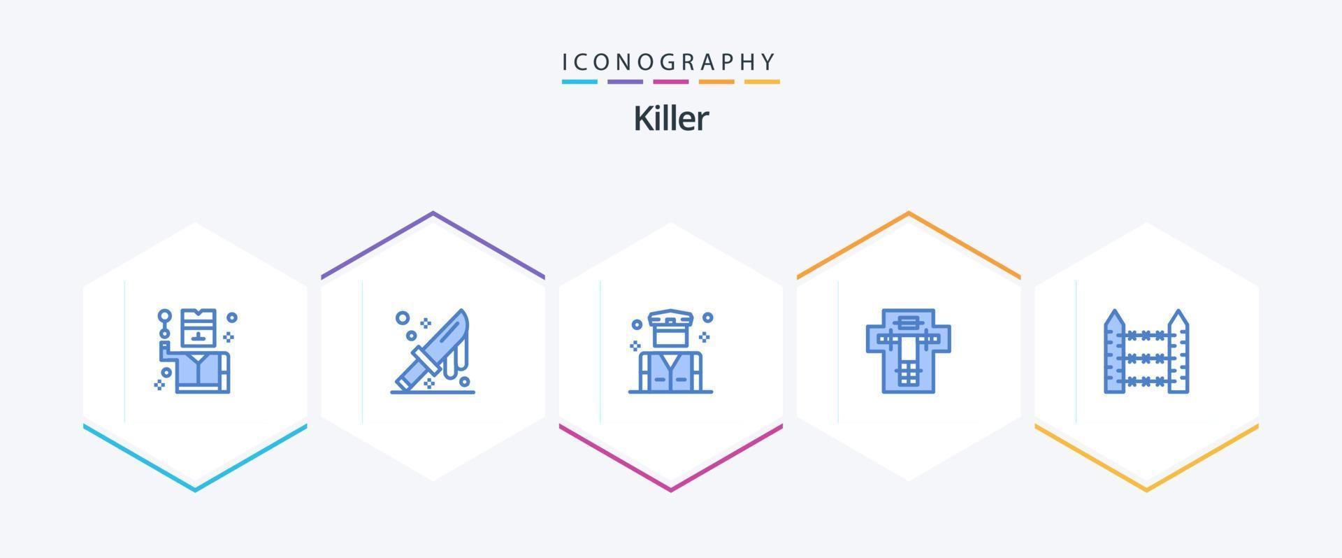 Killer 25 Blue icon pack including barbed. electric. business. decapitate. bed vector