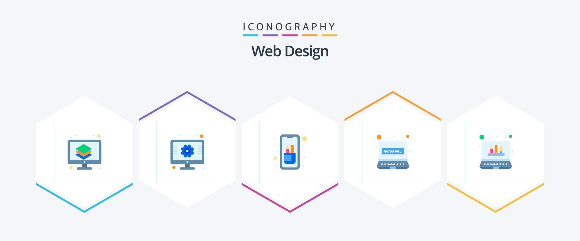 diseño web 25 paquete de iconos planos que incluye internet. computadora. pantalla. editar herramientas. móvil vector