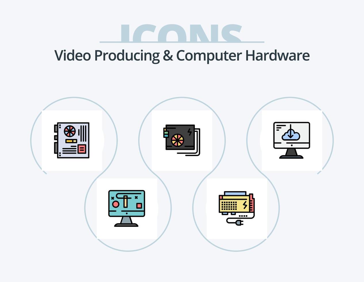 producción de video y diseño de íconos llenos de línea de hardware de computadora paquete de íconos 5. computadora. apc. llave. admirador. enfriador vector