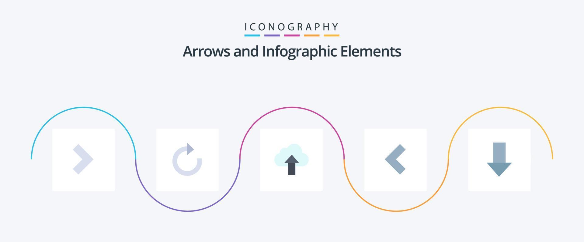 paquete de iconos de flecha plana 5 que incluye. flecha hacia abajo. arriba. abajo. izquierda vector