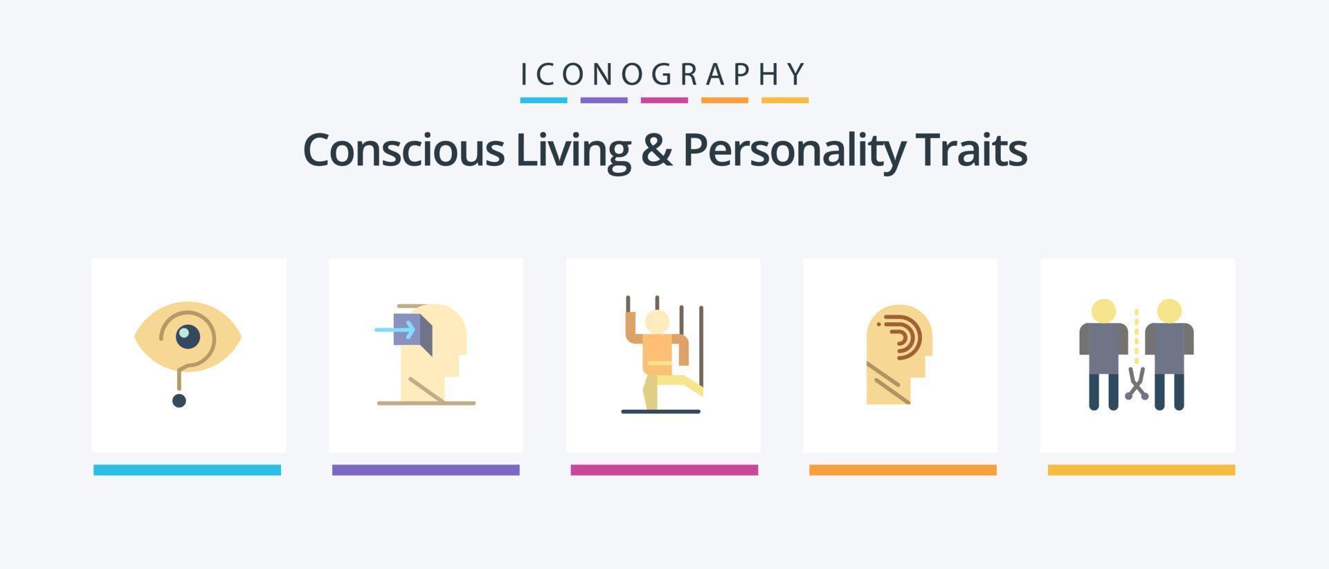 Concious Living And Personality Traits Flat 5 Icon Pack Including manipulate. access. mind. manipulation. human. Creative Icons Design vector