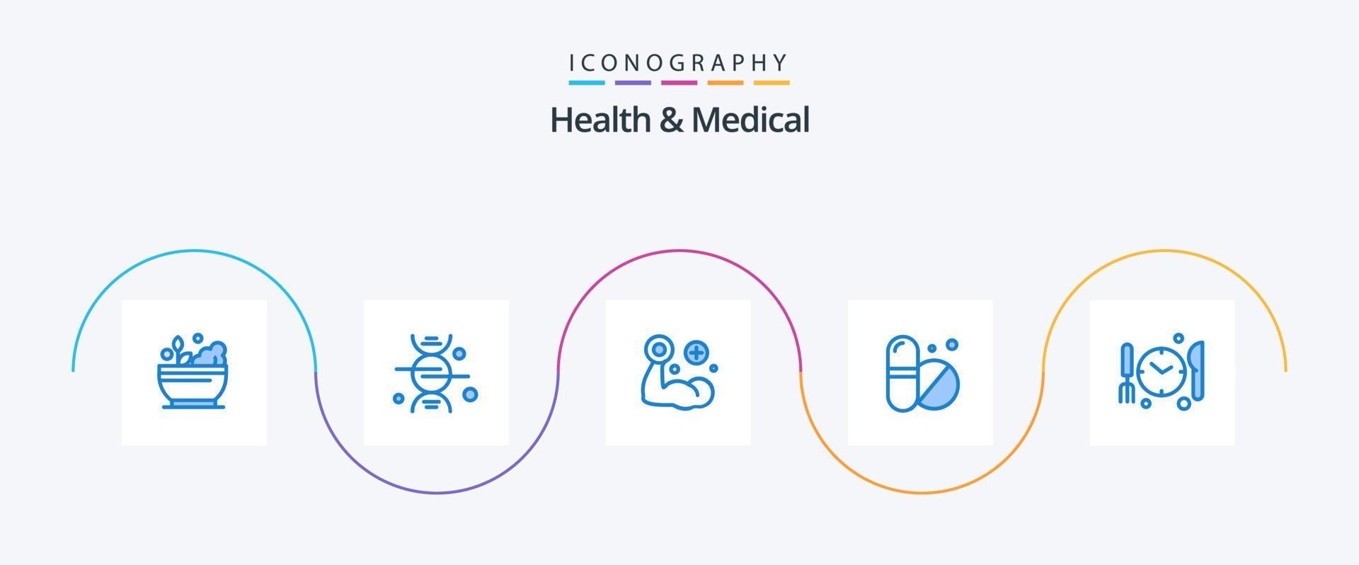 Health And Medical Blue 5 Icon Pack Including time. medical. fitness. tablet. medical vector