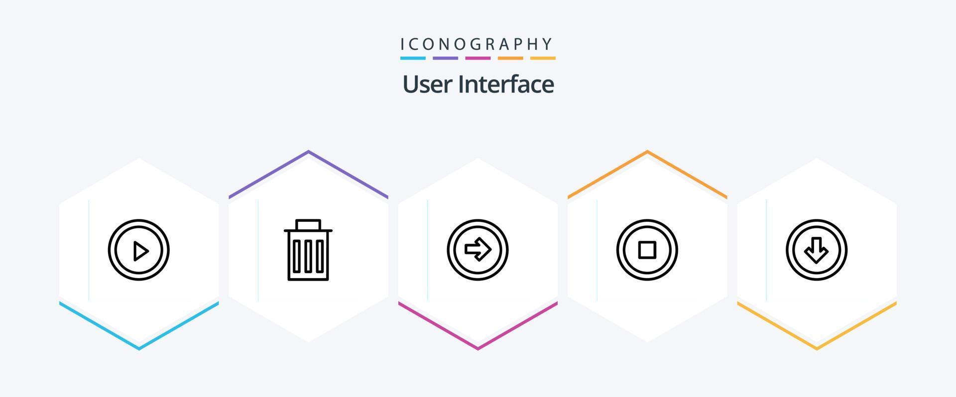 paquete de iconos de 25 líneas de la interfaz de usuario, incluido el usuario. flecha. botón. usuario. interfaz vector