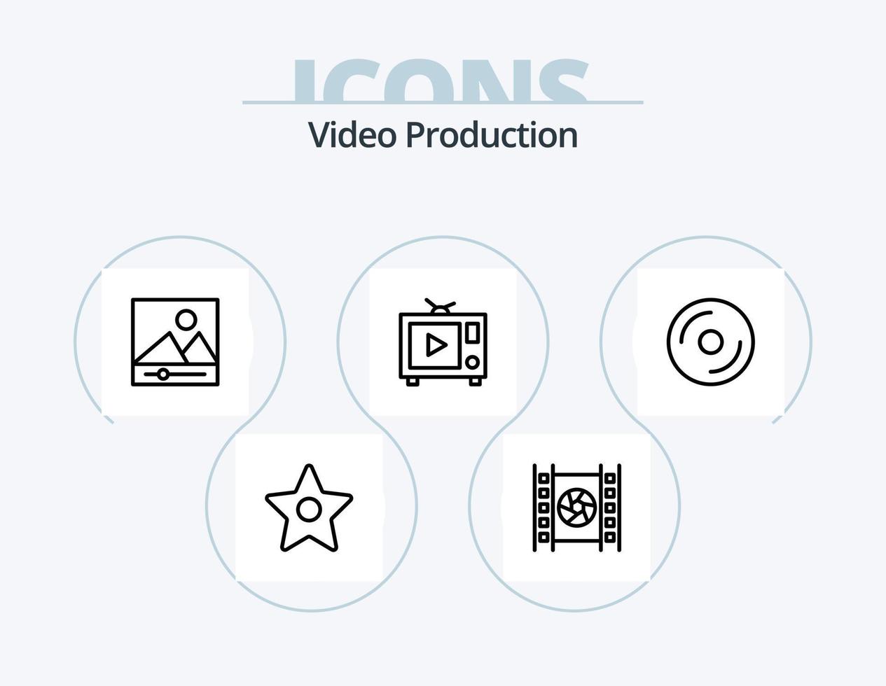 paquete de iconos de línea de producción de video 5 diseño de iconos. multimedia. DVD. control. disco. jugador vector