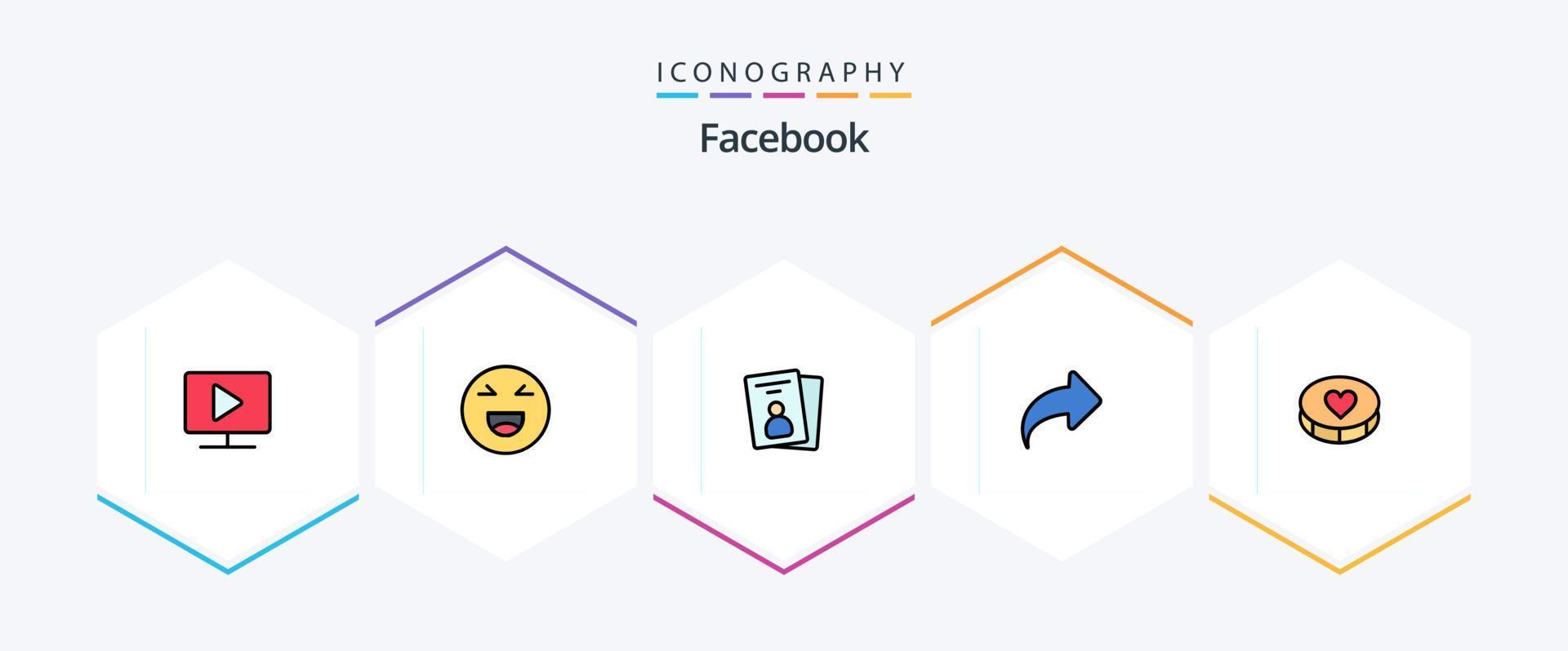 Facebook 25 FilledLine icon pack including heart. forward. id. right. arrow vector