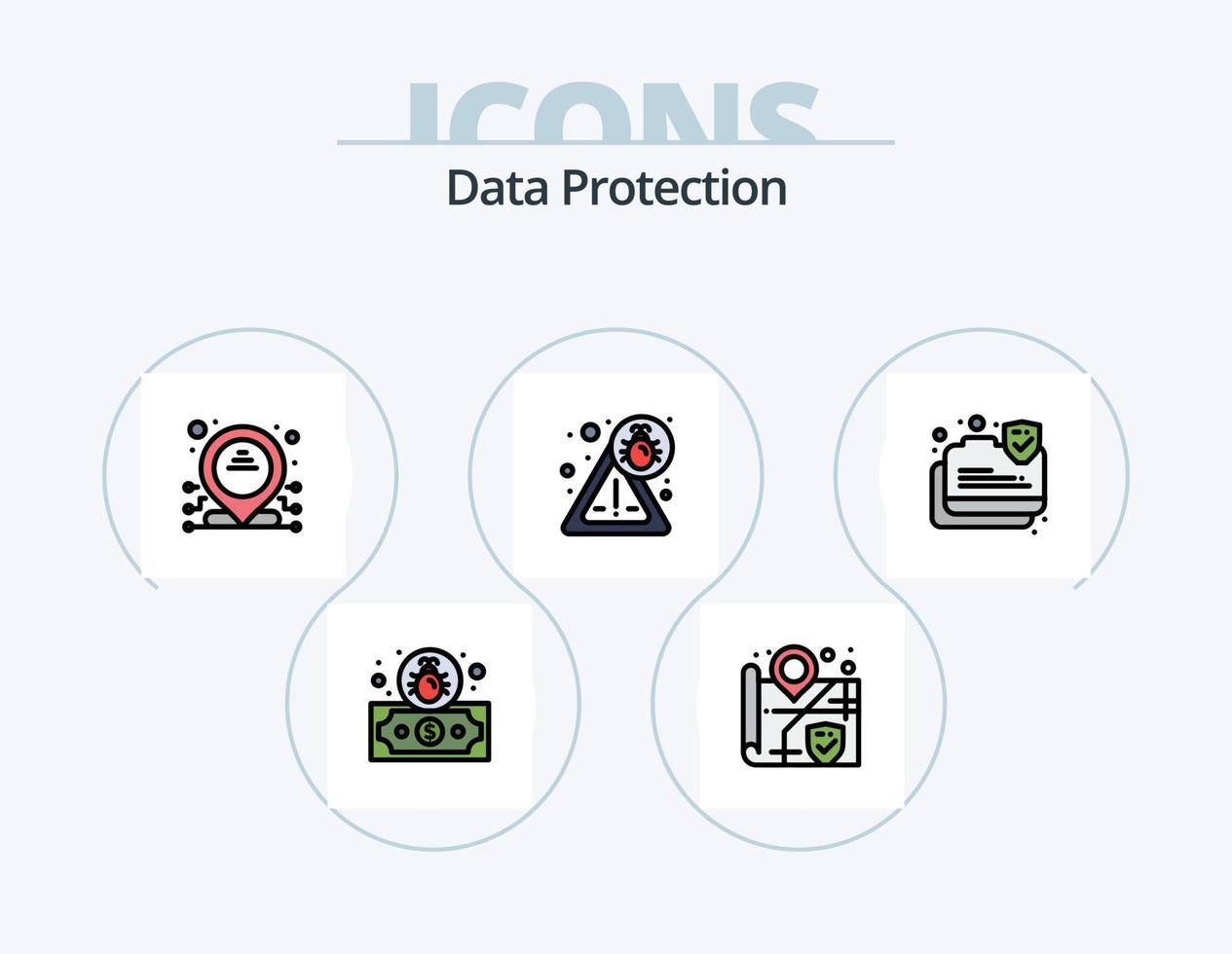 paquete de iconos lleno de línea de protección de datos 5 diseño de iconos. privacidad. datos. proteccion. galletas. identificación vector