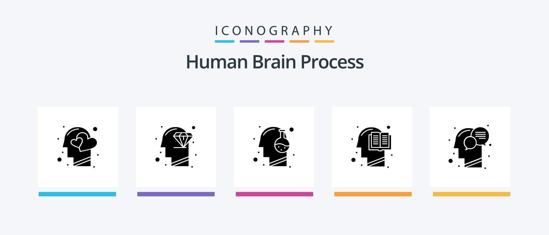 Human Brain Process Glyph 5 Icon Pack Including human. education. perfection. book. mind. Creative Icons Design vector