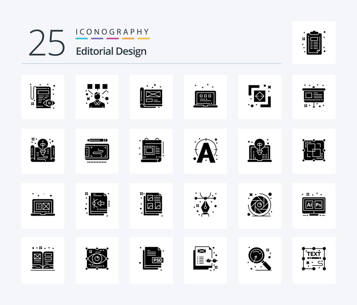 diseño editorial paquete de iconos de 25 glifos sólidos que incluye la diferencia. vista. arte. disposición. archivo vector