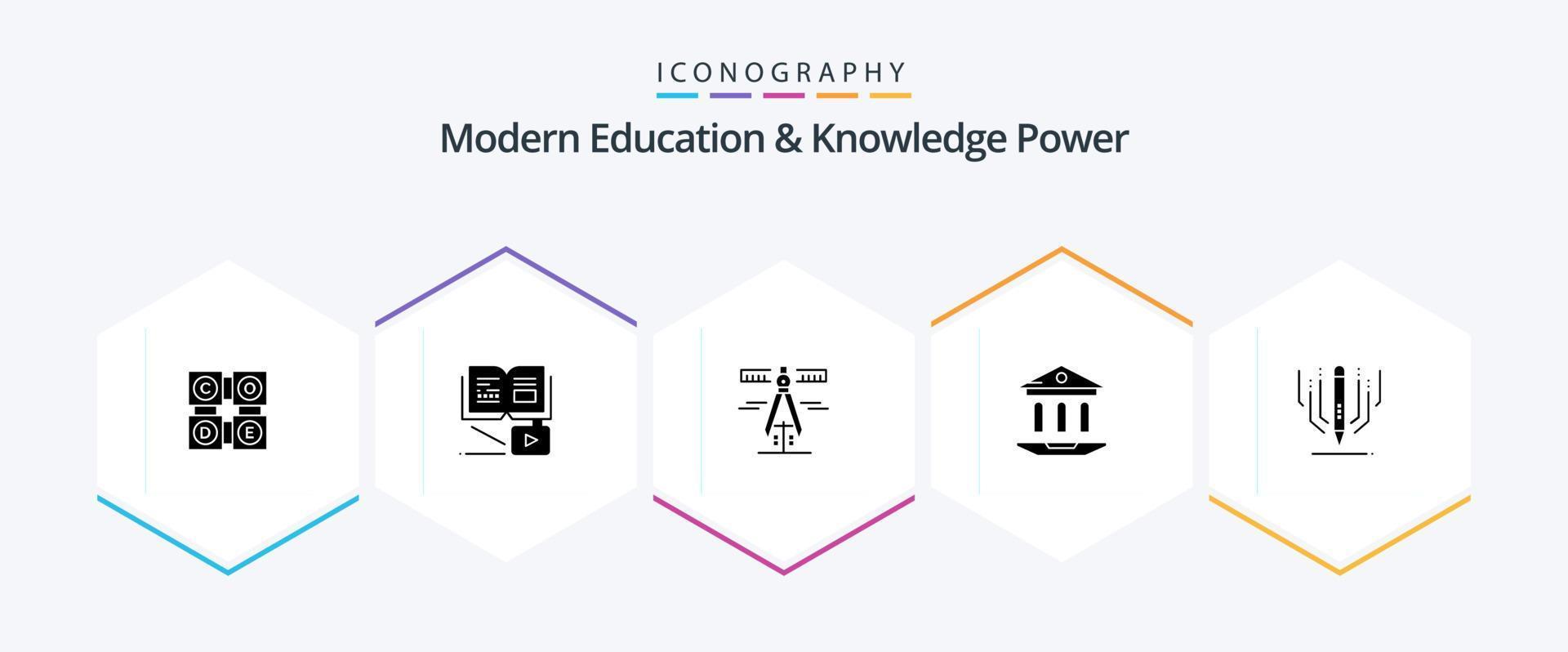 Modern Education And Knowledge Power 25 Glyph icon pack including digital . education. calipers. web . internet vector