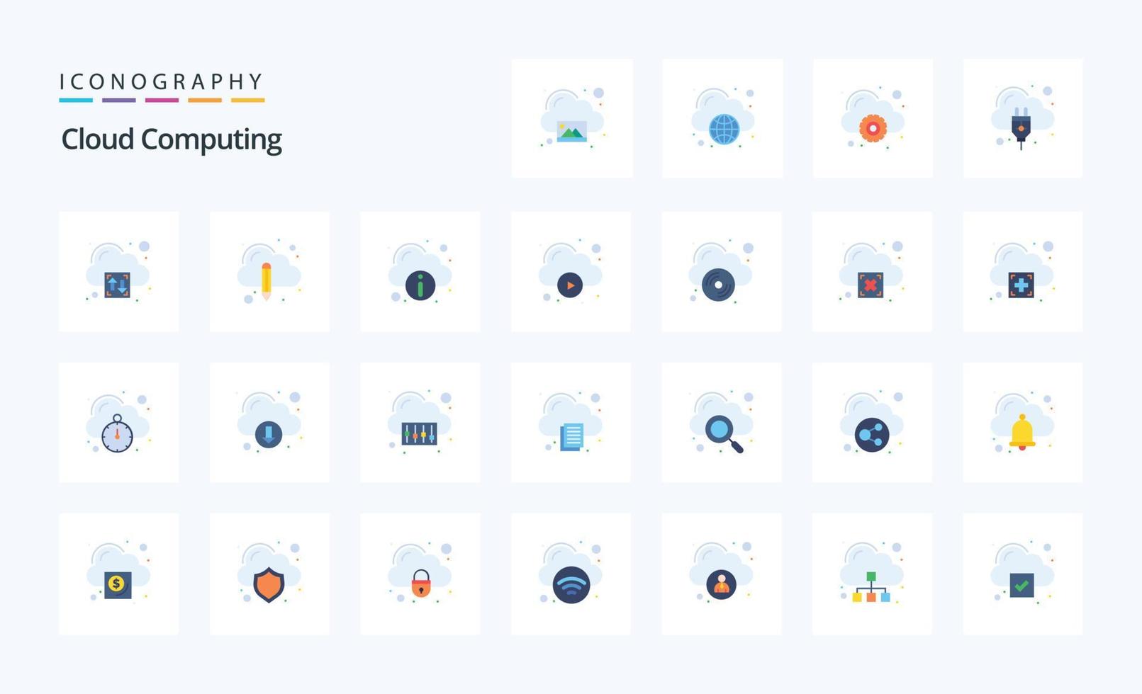 paquete de 25 iconos de colores planos de computación en la nube vector