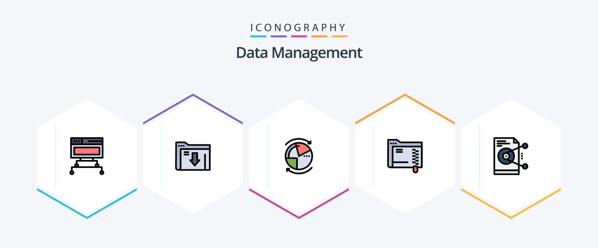 Data Management 25 FilledLine icon pack including file. server. data. folder. server vector