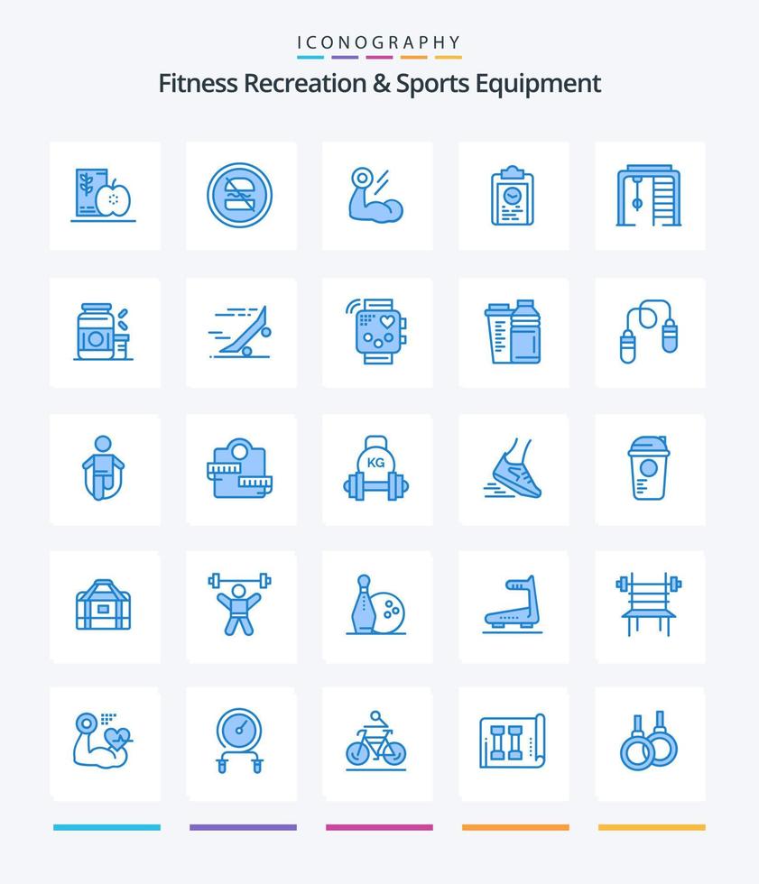 Creative Fitness Recreation And Sports Equipment 25 Blue icon pack  Such As plan. clipboard. dieting. workout. growth vector