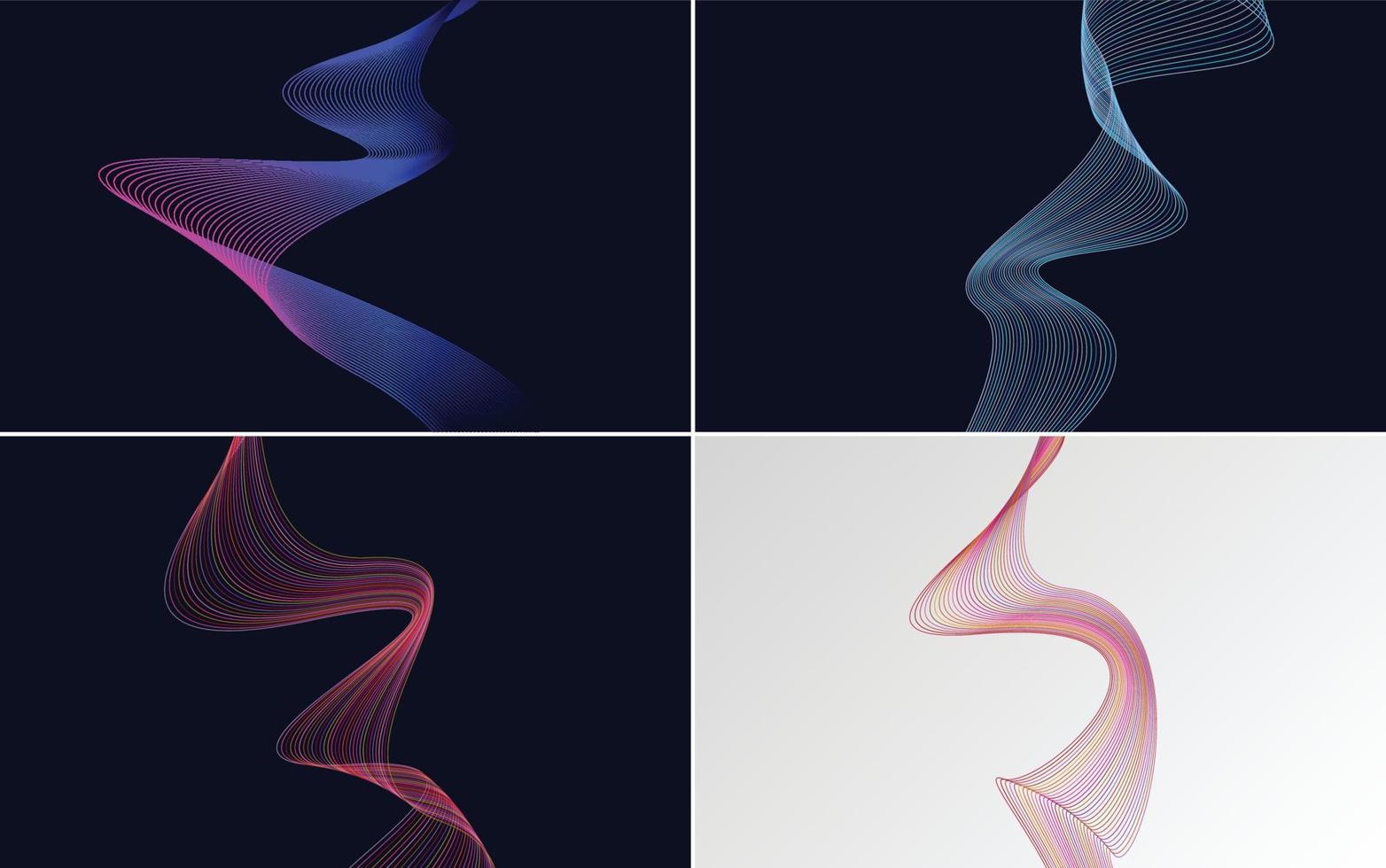 Set of 4 geometric wave pattern background Abstract waving line vector