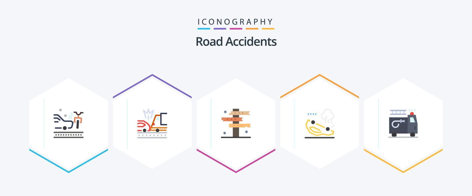 Road Accidents 25 Flat icon pack including firefighter. crash. cowboy. car. west vector