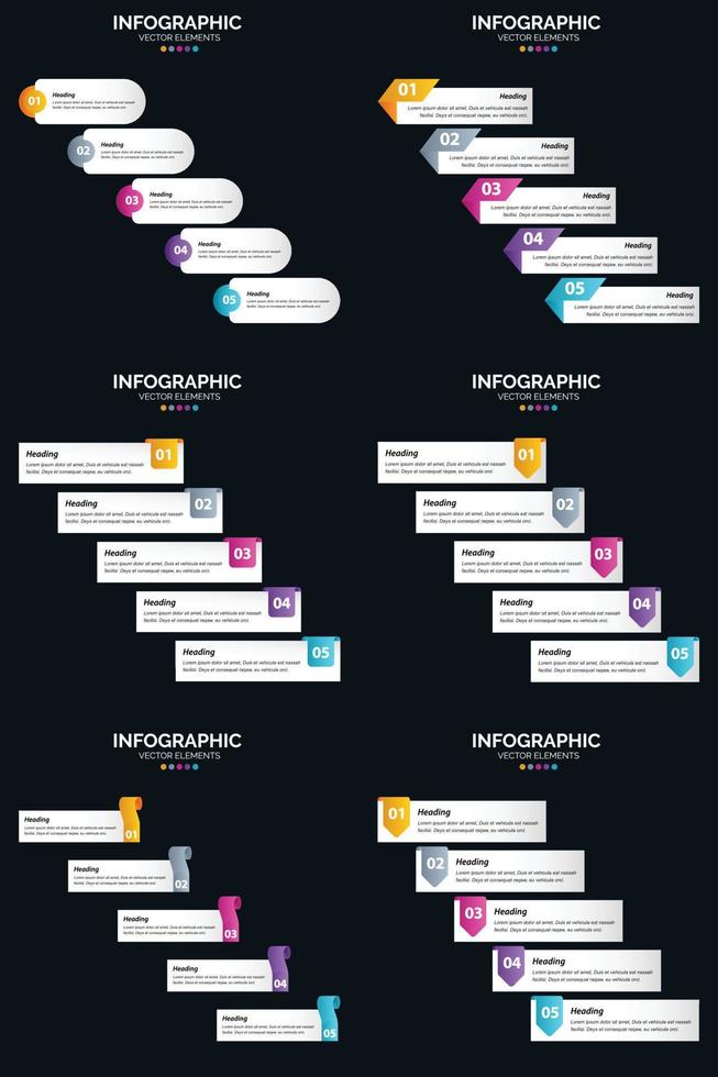 Vector 6 Infographics Pack Presentation slide template 5 Steps cycle diagrams and timelines