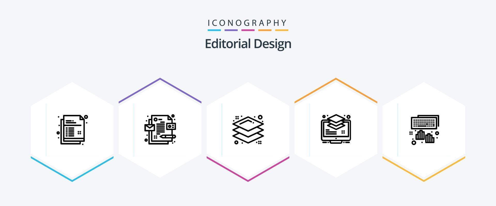 Editorial Design 25 Line icon pack including programming. hands.monitor. layers vector