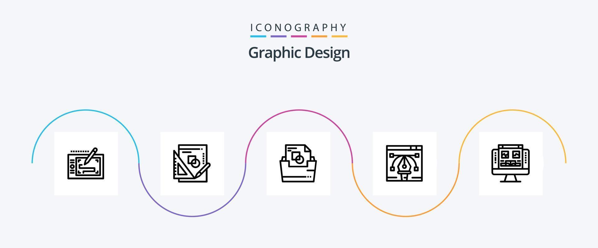 Graphic Design Line 5 Icon Pack Including designing . mathematics . folder. document folder vector