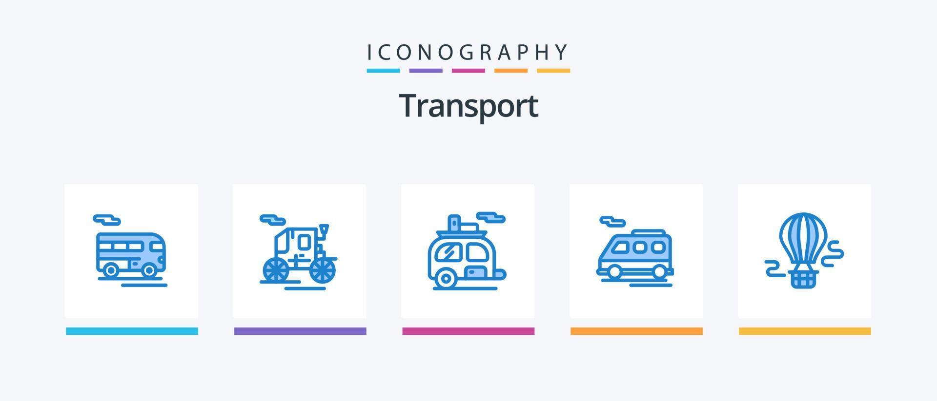 paquete de 5 iconos de transporte azul que incluye caliente. aire. cámping. camioneta. autobús. diseño de iconos creativos vector