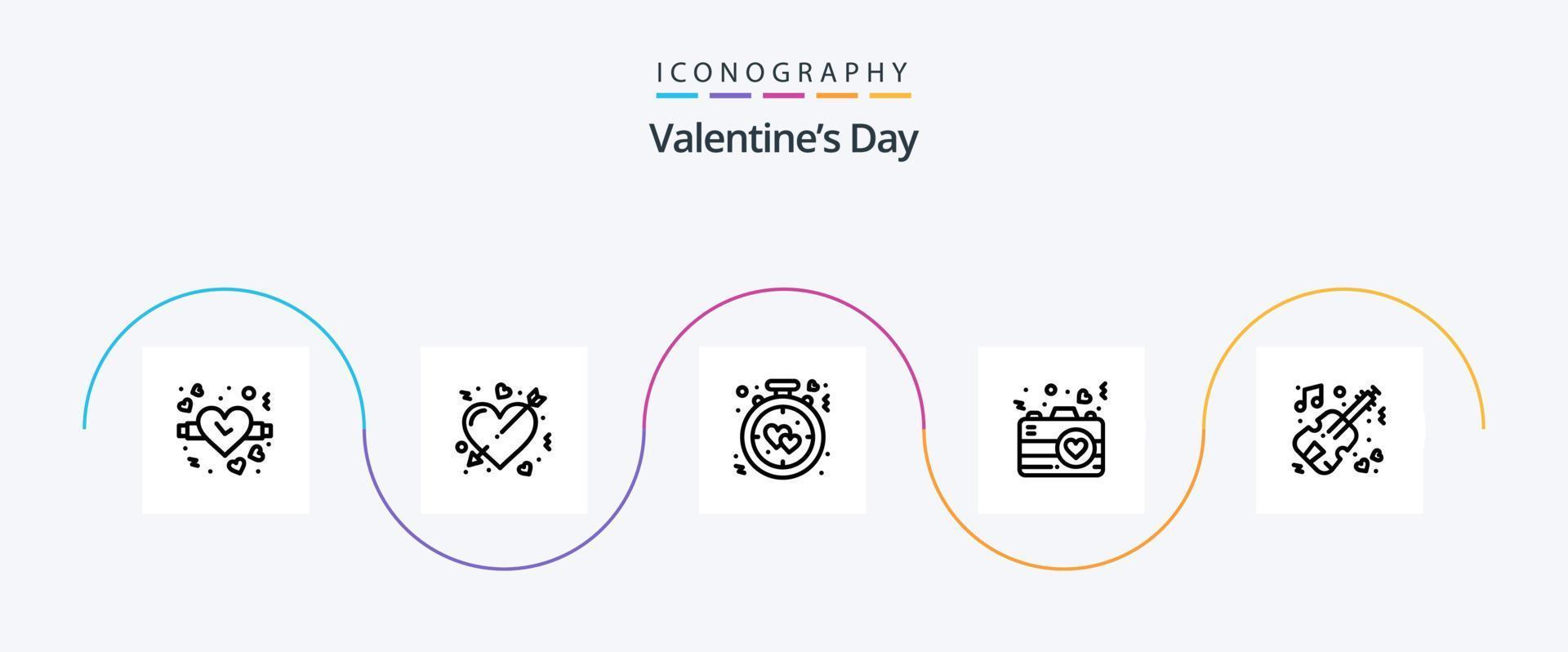 Valentines Day Line 5 Icon Pack Including marriage. love. clock. heart. romance vector
