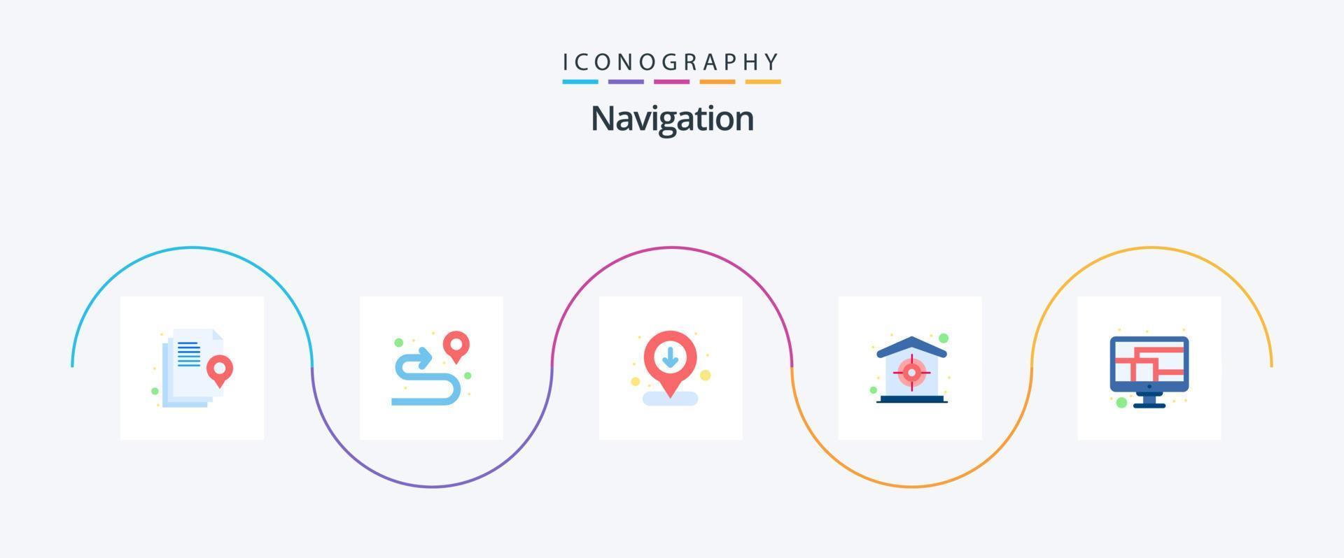 paquete de iconos de 5 planos de navegación que incluye la ubicación. encontrar. interacción. objetivo. propiedad vector