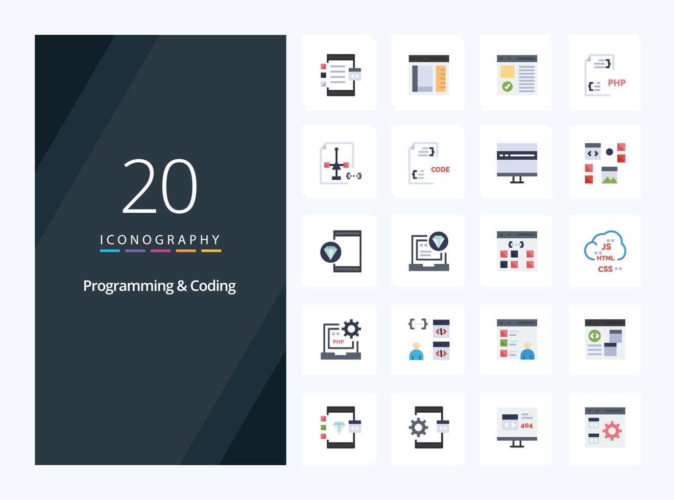 20 Programming And Coding Flat Color icon for presentation vector