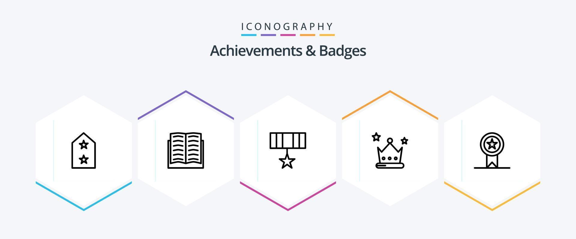 Achievements and Badges 25 Line icon pack including insignia. wreath. army. crown. achievement vector