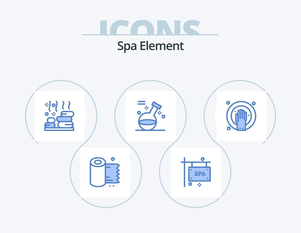 diseño de iconos del paquete de 5 iconos azules del elemento spa. remojo a mano. spa. relajarse. poción. elemento vector