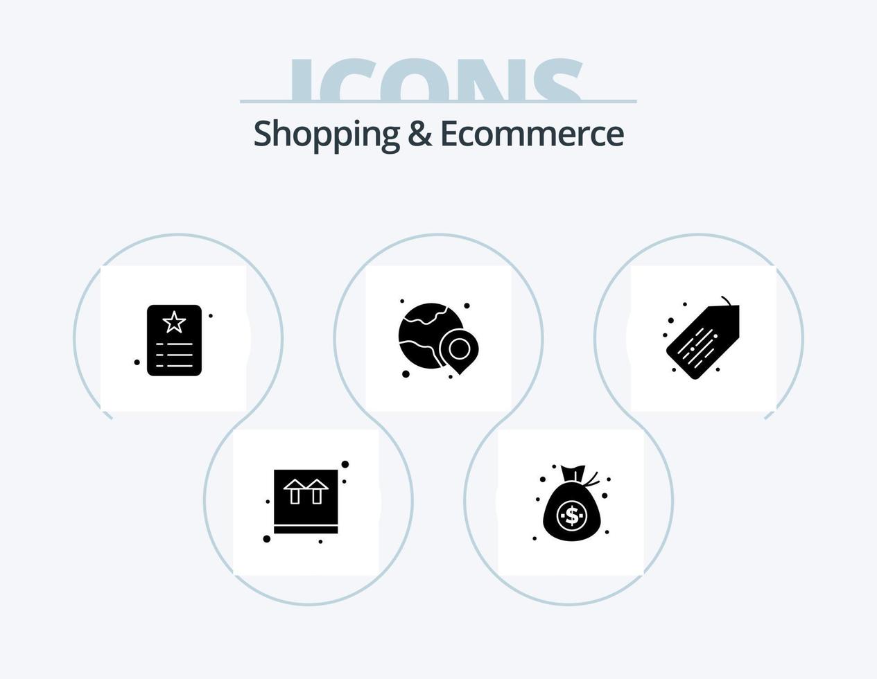 Shopping and Ecommerce Glyph Icon Pack 5 Icon Design. tag. location. card. globe. identity vector