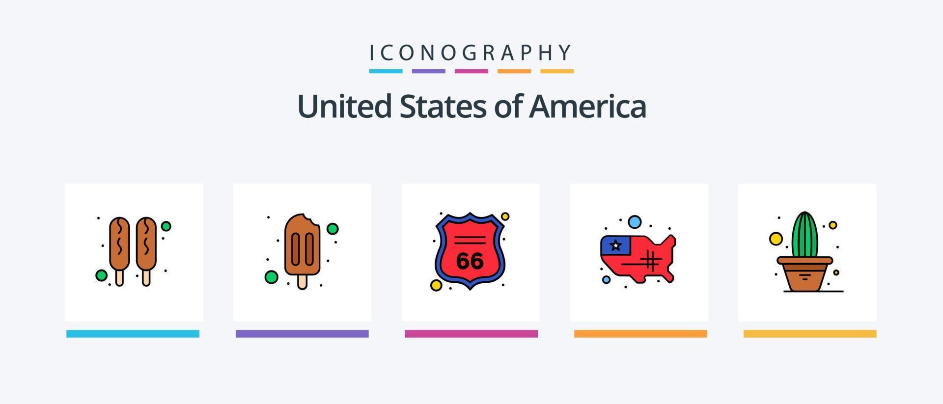 La línea de EE. UU. llenó el paquete de 5 íconos, incluido el escudo. reajuste salarial. caliente yo soda. cerveza. diseño de iconos creativos vector