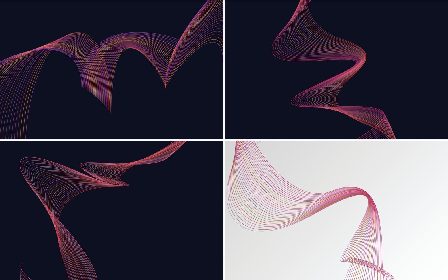 Set of 4 geometric wave pattern background Abstract waving line vector