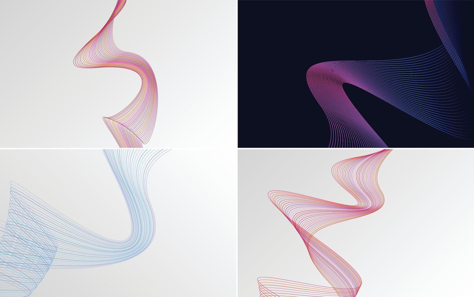 Set of 4 geometric wave pattern background Abstract waving line vector