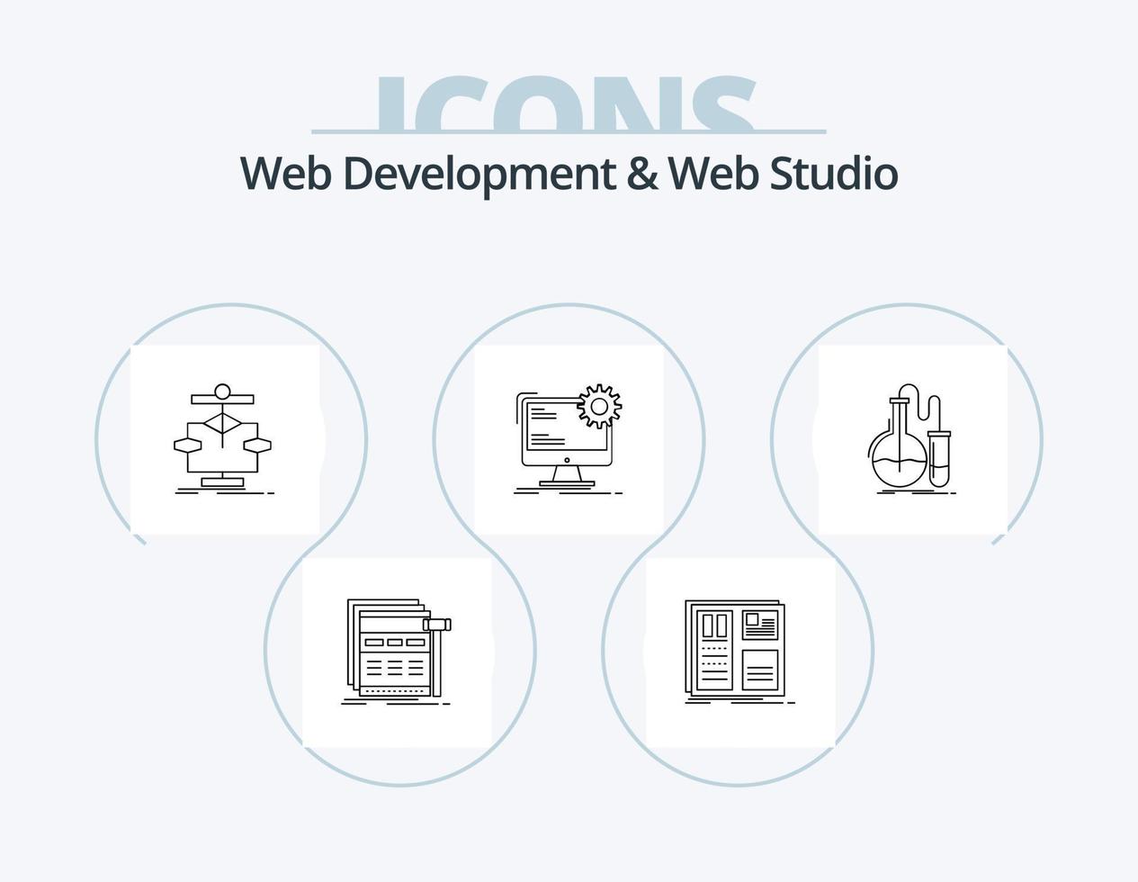 Web Development And Web Studio Line Icon Pack 5 Icon Design. computer. code. layout. team. group vector
