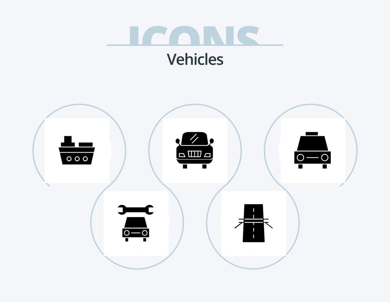diseño de iconos del paquete de iconos de glifo de vehículos 5. transporte. sedanes bote. auto. auto vector