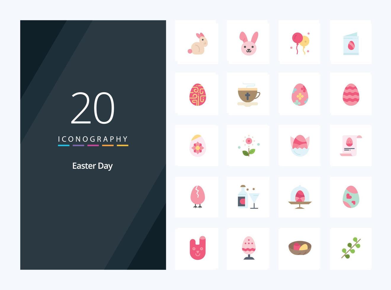 20 Easter Flat Color icon for presentation vector