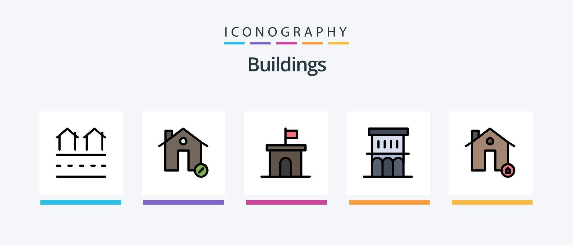 Buildings Line Filled 5 Icon Pack Including housing. estate. capitol. monastery. church. Creative Icons Design vector
