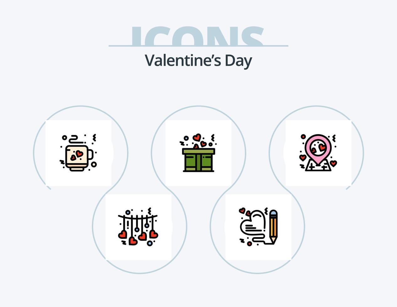 paquete de iconos llenos de línea de día de san valentín 5 diseño de iconos. casa. enamorado. corazón. fotografía. cámara vector