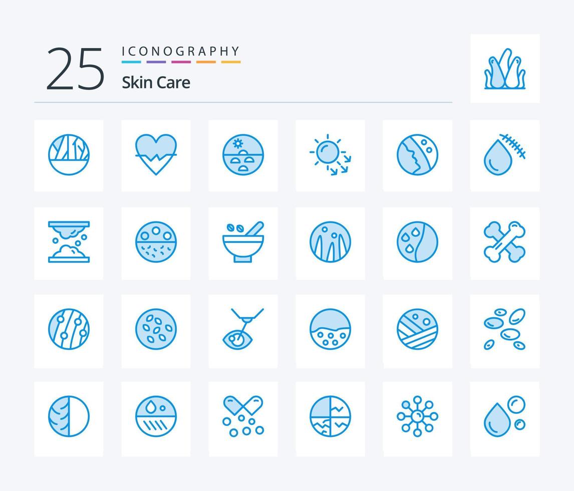 paquete de iconos de color azul skin 25 que incluye sangrado. piel. dermatología. piel seca. piel vector