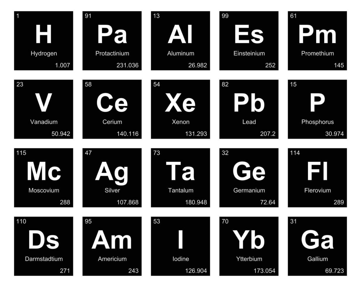 20 Preiodic table of the elements Icon Pack Design vector