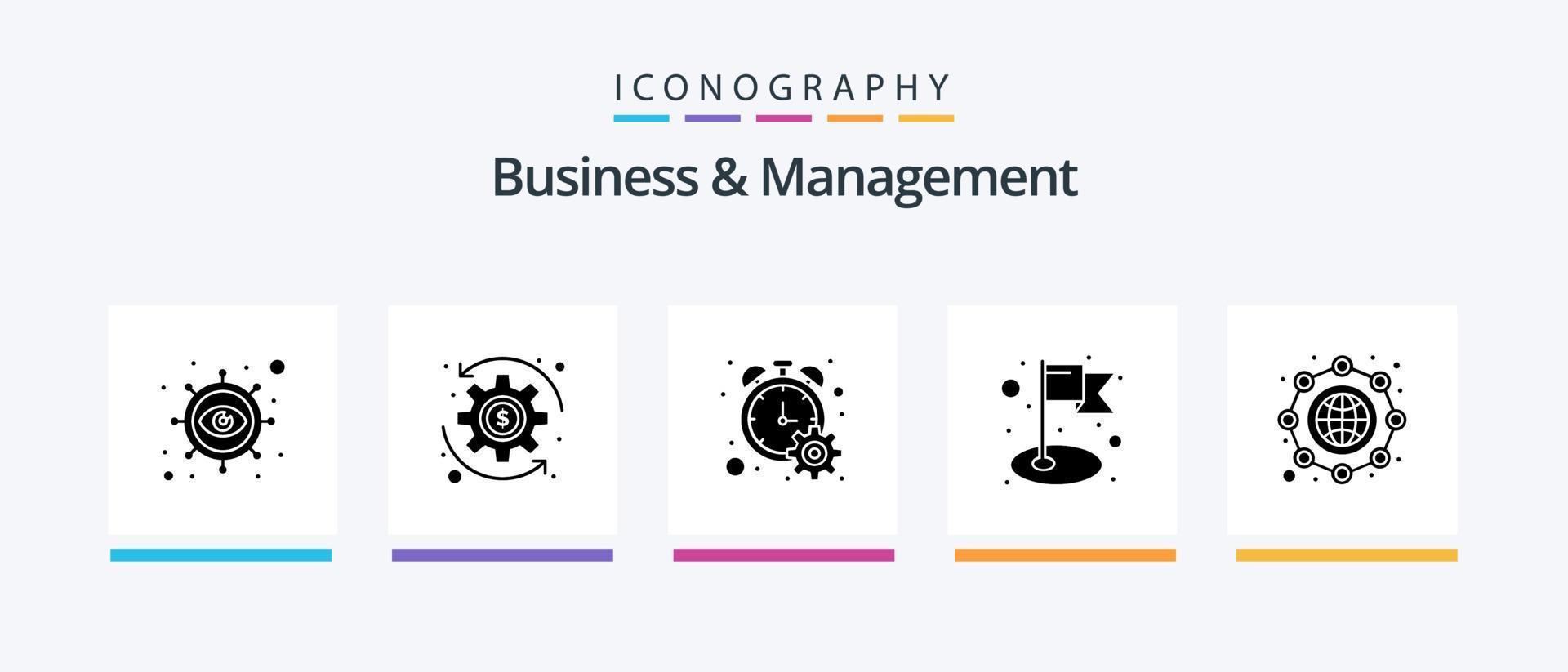 Business And Management Glyph 5 Icon Pack Including globe. international. progress. global. flag. Creative Icons Design vector