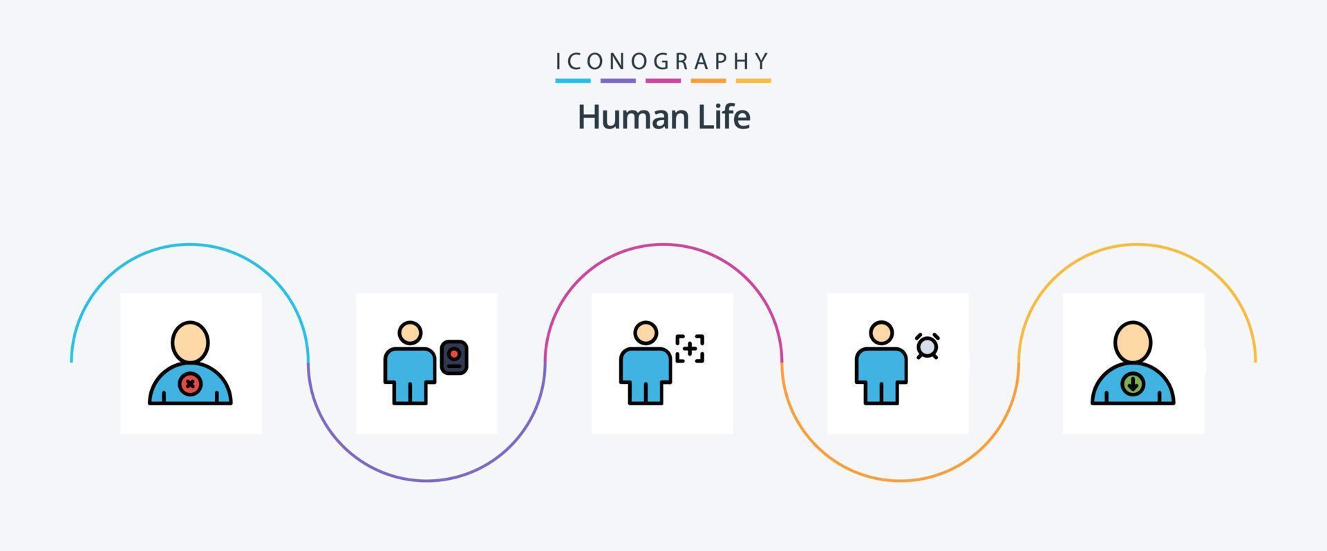 Human Line Filled Flat 5 Icon Pack Including timer. body. avatar. avatar. recognition vector