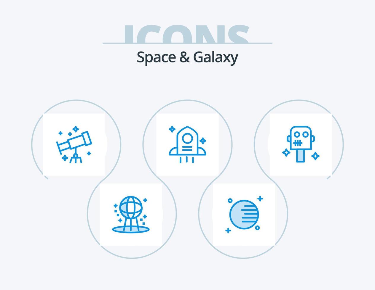 espacio y galaxia azul icon pack 5 diseño de iconos. . robot. espacio. traje. espacio vector