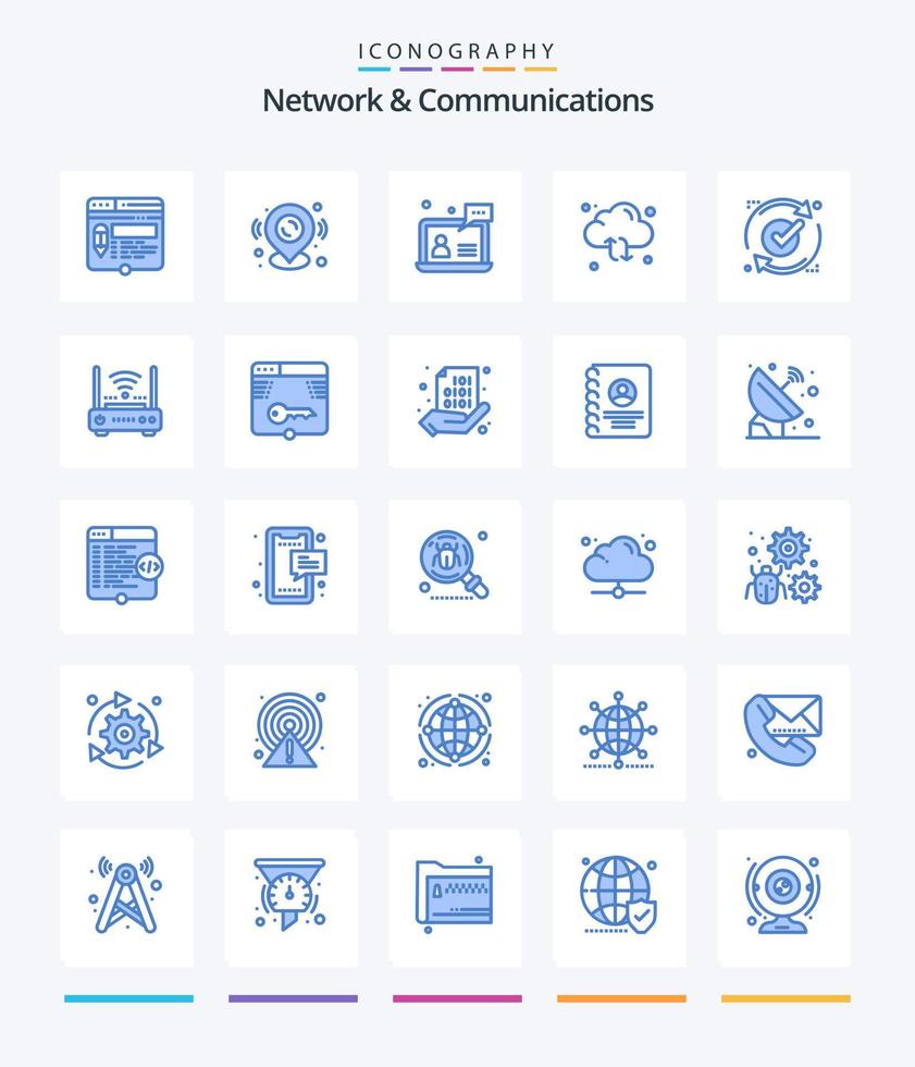 Creative Network And Communications 25 Blue icon pack  Such As arrow. refresh. map pin. cloud. customer vector