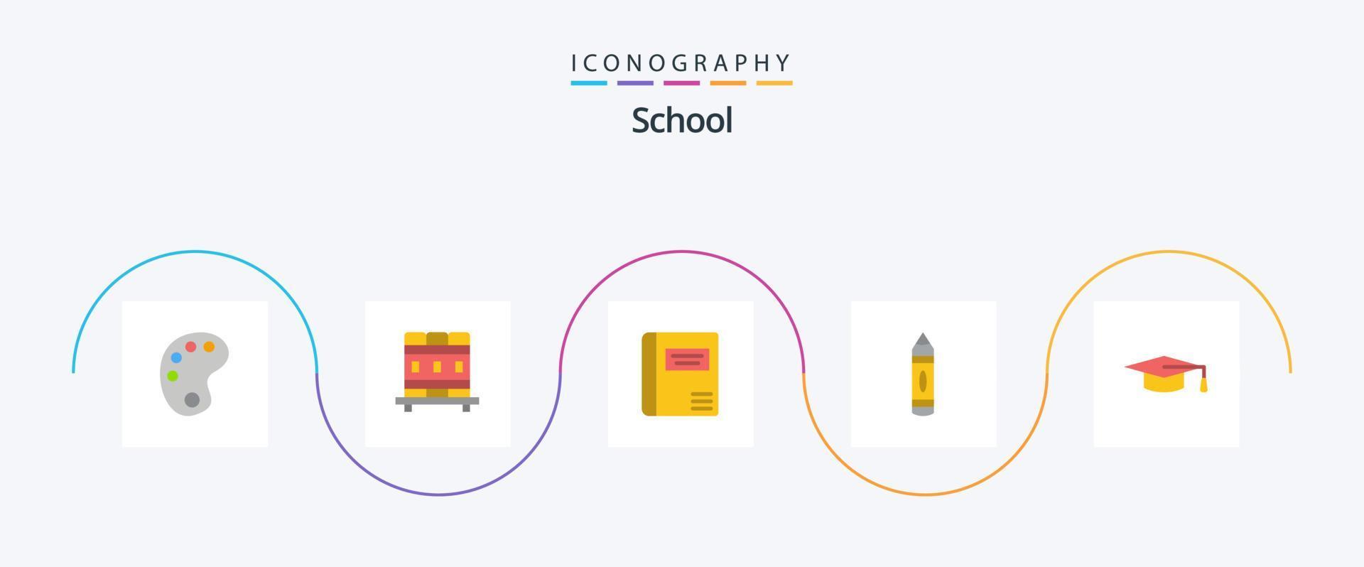 paquete de iconos de 5 planos escolares que incluye. educación. libro médico. académico. lápiz vector