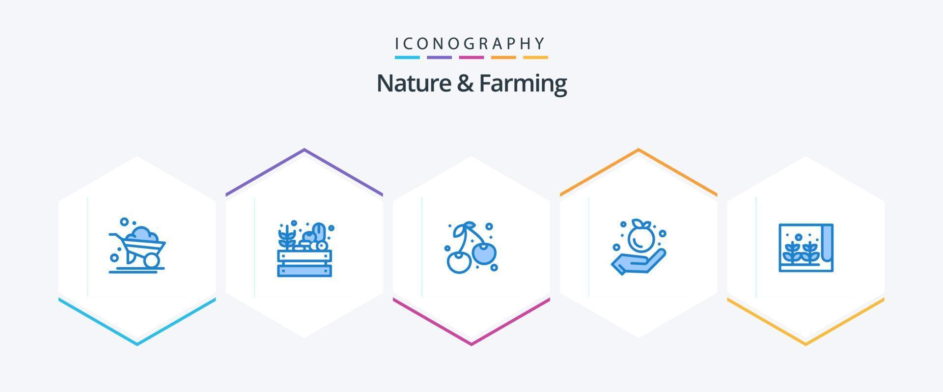 Nature And Farming 25 Blue icon pack including plant. farm. berry. apple. farming vector