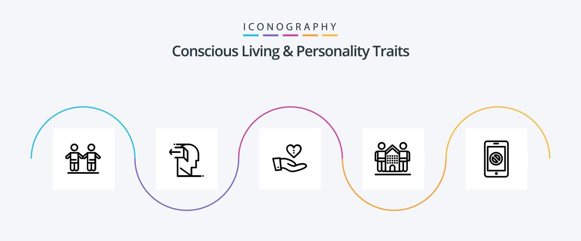 Concious Living And Personality Traits Line 5 Icon Pack Including home. friendly. release. culture. hand vector