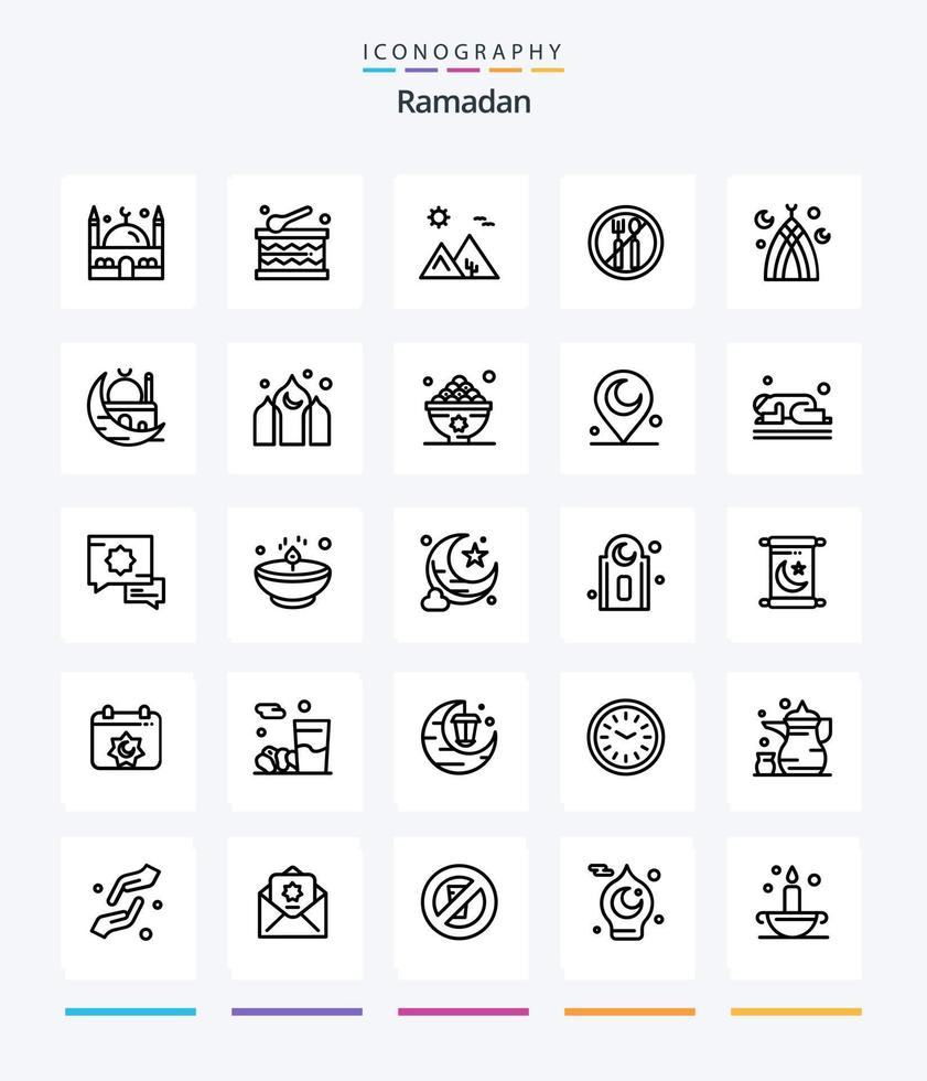 Creative Ramadan 25 OutLine icon pack  Such As ramadan . . holiday. pyramid. desert vector