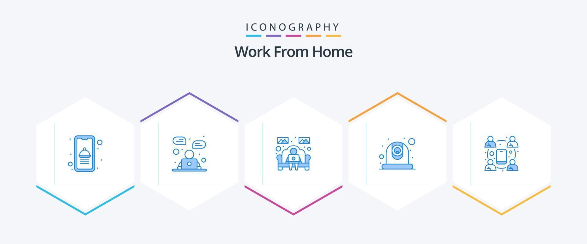 Work From Home 25 Blue icon pack including conference. webcam. notebook. video. home work vector