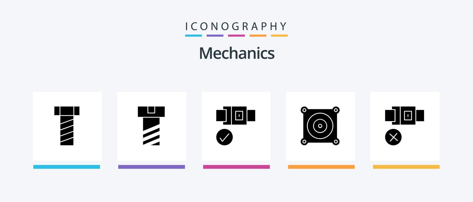 Mechanics Glyph 5 Icon Pack Including . engine. lock. Creative Icons Design vector